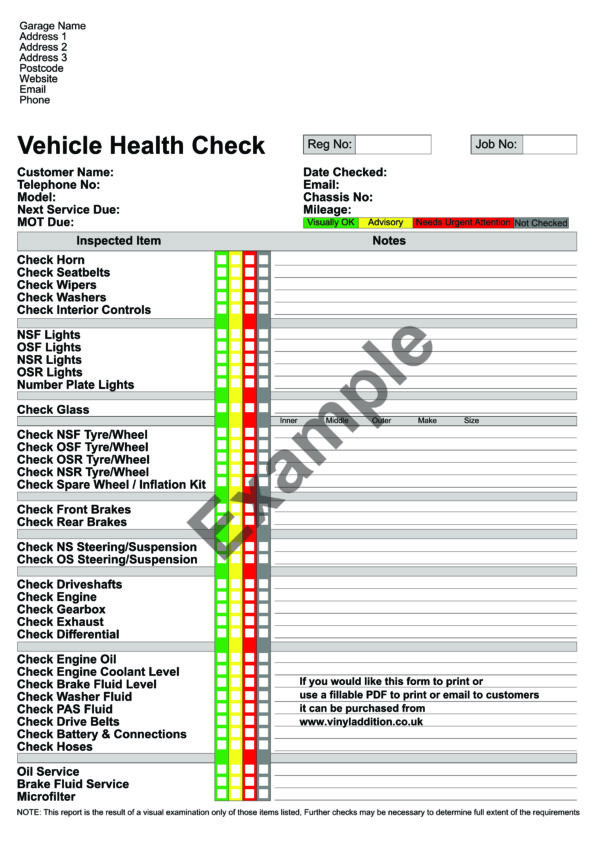 checklist sample for car maintenance